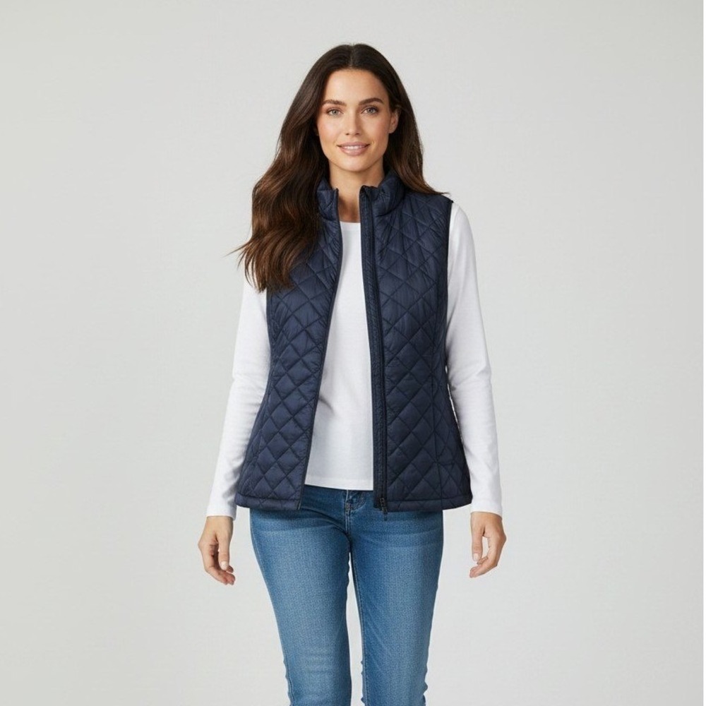 J. Jill Navy Blue Quilted Down Puffer Vest Tall Medium 169923 Mock Neck Zip NWT